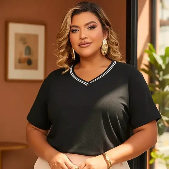 Blusa Feminina Plus Size Conforto Moderno Verão Manga Curta Social Lycra Premium Camiseta Dia a Dia