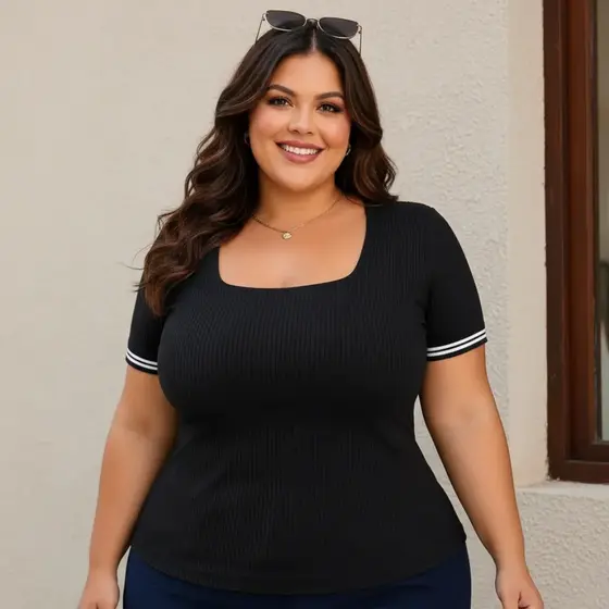 Blusa Feminina Com Decote Quadrado Plus Size Moda Feminina Tendência Conforto Social Promoção Dia a Dia