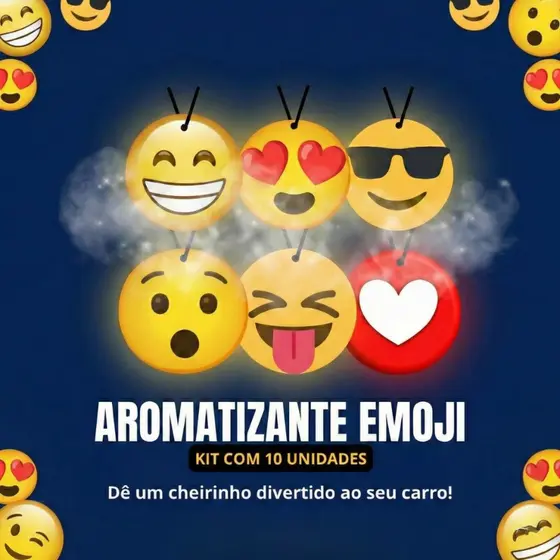 Kit 10 Aromatizador de Carro Emoji Cheiro Forte Longa Duração Perfume Automotivo
