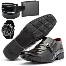 Kit 4 em 1 Sapato Social Masculino Com Carteira Cinto E Relógio