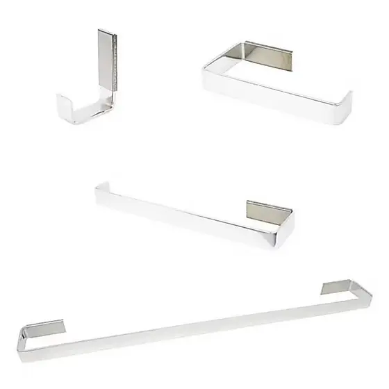 Kit 4 Peças Acessórios Para Banheiro Lavabo Metal Cromado Polido Quadrado