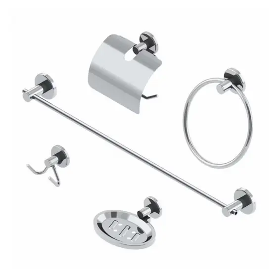 Kit 5 Peças Acessórios Para Banheiro Lavabo Metal Cromado