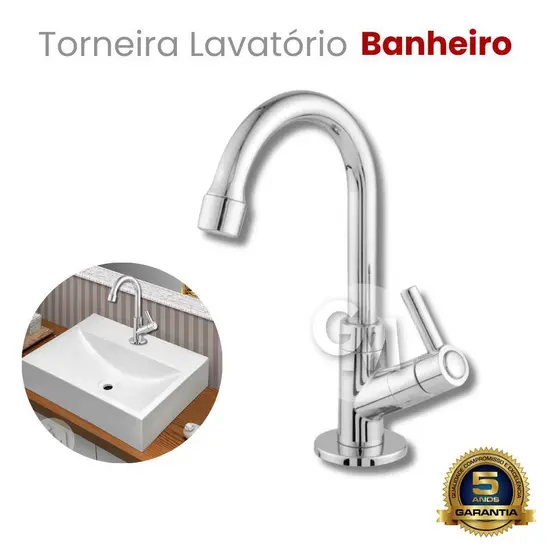 Torneira de Bancada para Banheiro Cromada – 3/4 de Volta - Metal