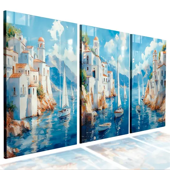 Quadro Decorativo Pôr Do Sol Barco Mar Arte Contemporânea Paisagem Cidade Rio