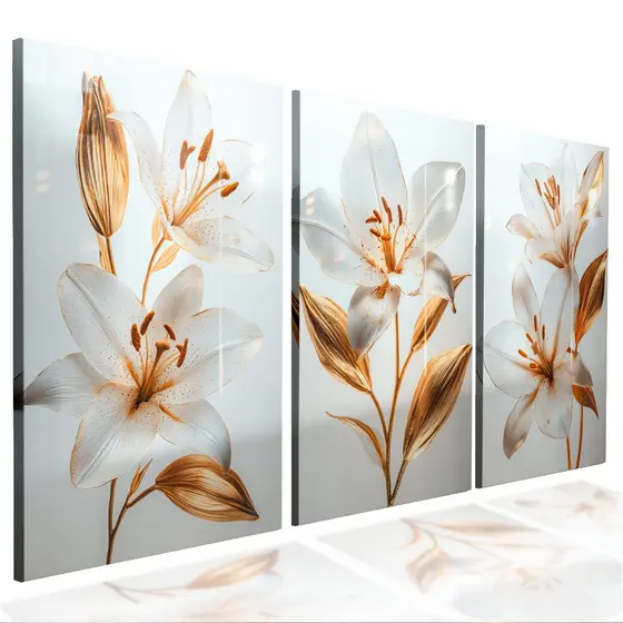 Quadro Decorativo Flor Flores Delicadas Jardim Sala Quarto 3 peças