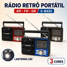 Rádio Retrô Bluetooth Vintage | Caixa de Som AM/FM, USB, Cartão TF, Bateria ou Pilha | Som Potente X-Bass