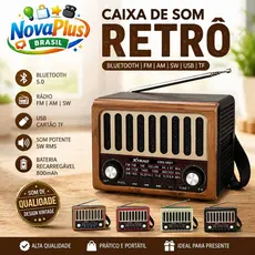 Caixa de Som Bluetooth Retrô Vintage Rádio FM USB TF Recarregável 5W RMS Portátil KMS-6681