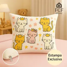 Jogo de Lençol Infantil Gatinhos Mágicos Estampa Exclusiva Micropercal 400Fios Detalhe Em Zíper