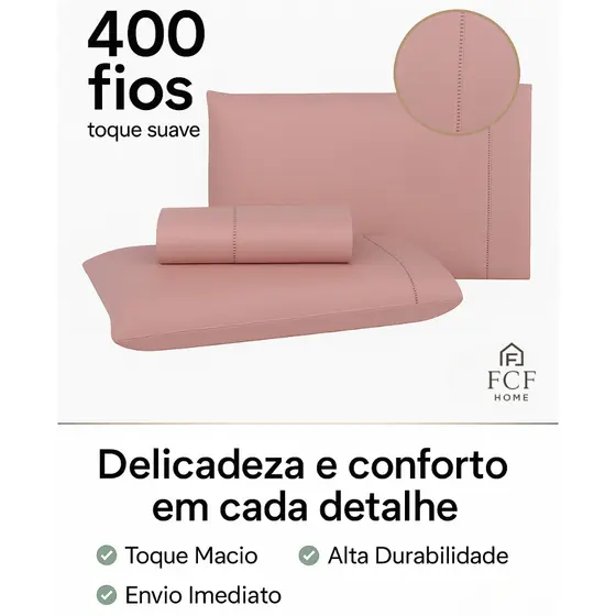 Jogo De Lençol 4 Peças Micropercal 400 Fios Ponto Palito Casal Queen Premium Macio Liso