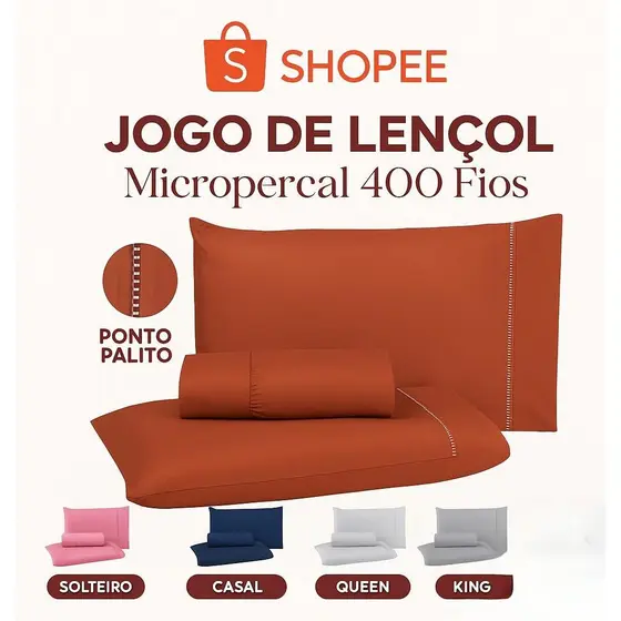 Jogo de Lençol 02 e 03 Peças 400 Fios Cama Solteiro Casal Queen King Micropercal Ponto Palito