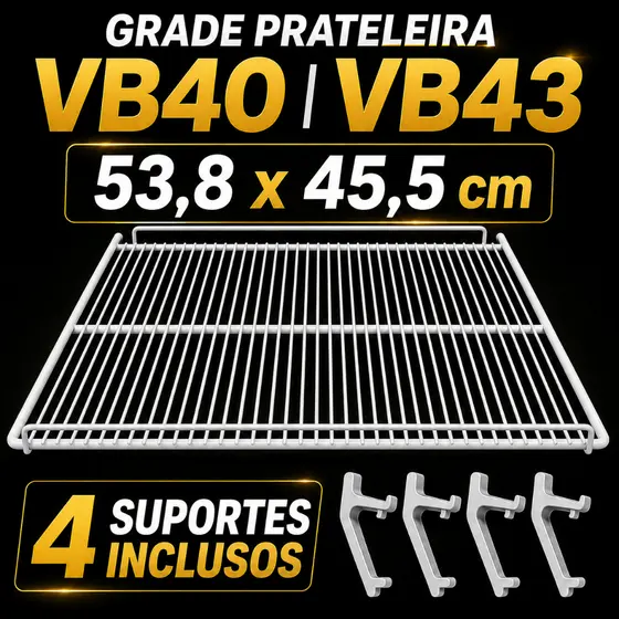Grade Prateleira Metalfrio VB40 VB43 Branca 53,8x45,5cm 4 Suportes Alta Resistência