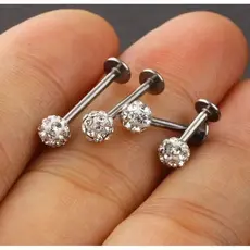 Kit 2/4/6/8/10/12 Unidades Piercing Labret Tragus Medusa Queixo 8mm Multi Strass Ponto de Luz Aço Cirúrgico