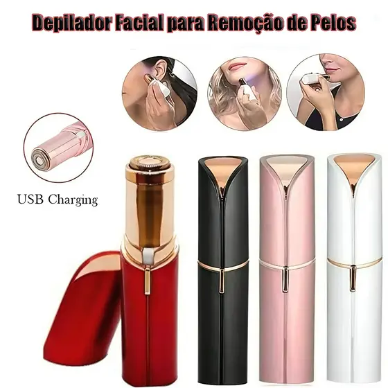 Depilador Facial Indolor Portátil Estilo Batom – Recarregável por USB, sua beleza começa aqui！