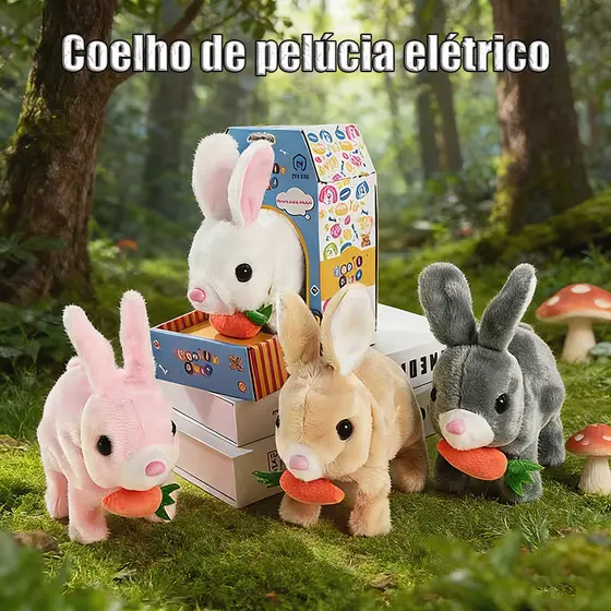 Brinquedo de Pelúcia de Coelho Elétrico – Anda, Salta e Emite Som, Excelente Companhia Para as Crianças！