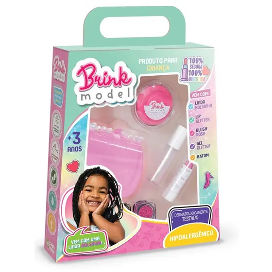 Kit Maquiagem Infantil Look Fashion Com Bolsinha Rosa  - Brink Model