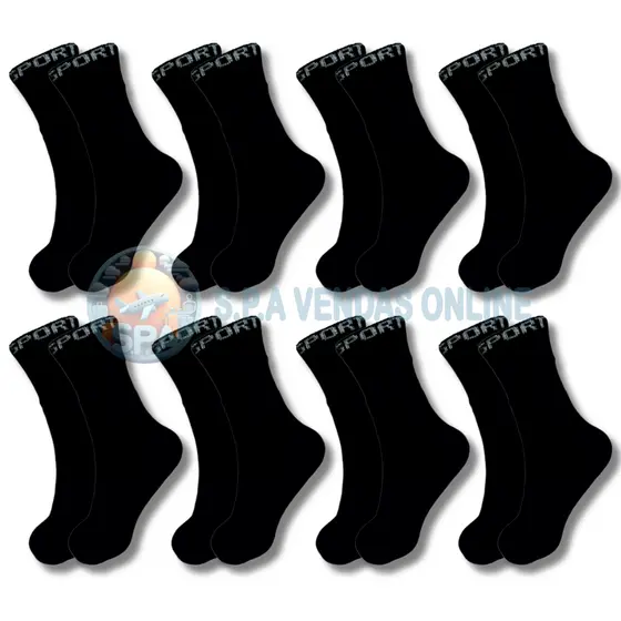 kit com 18 pares meia SPORT PRETA 100% algodão grossa alta qualidade cano alto