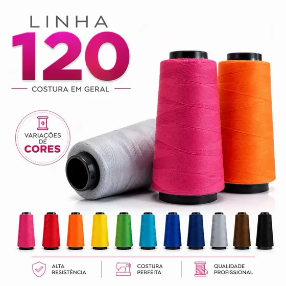 Linha 120 para costura em geral 1500 jardas 100% Poliéster - 1371mt