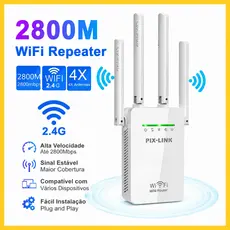 Repetidor de Sinal Wi-Fi Roteador Wireless 2.4G Sem Fio 4 Antenas Longo Alcance Potente Fácil Instalação