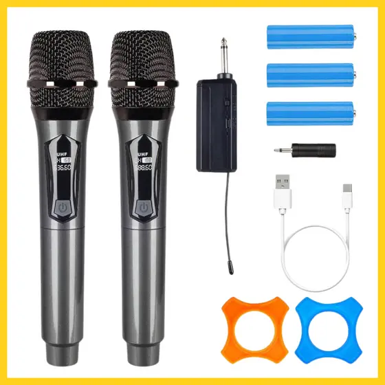 Kit 2 Microfones Sem Fio Profissional UHF LED Com Receptor