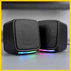 Caixa de Som para PC Gamer 6W RMS Alto Falante Estéreo com Iluminação RGB Conexão USB e P2 Controle de Volume Plug Play