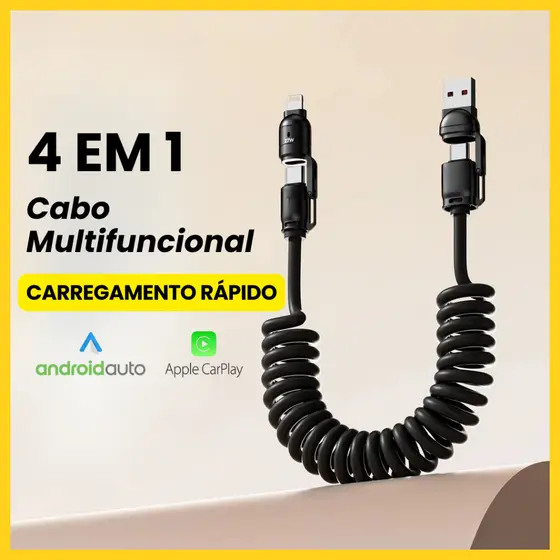 Cabo Usb 4 Em 1 - 65w Para Todos Os iPhone E Android Tipo C Carregador Rápido Turbo
