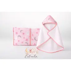 Kit Bebê Toalha Forrada com Capuz + Trocador Portátil Dobrável com Bolso | Enxoval Prático e Macio