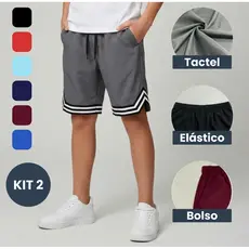 Kit 2 Bermuda Masculina Tactel com Barra PB (Infantil/Juvenil) - Tamanho 2 ao 16