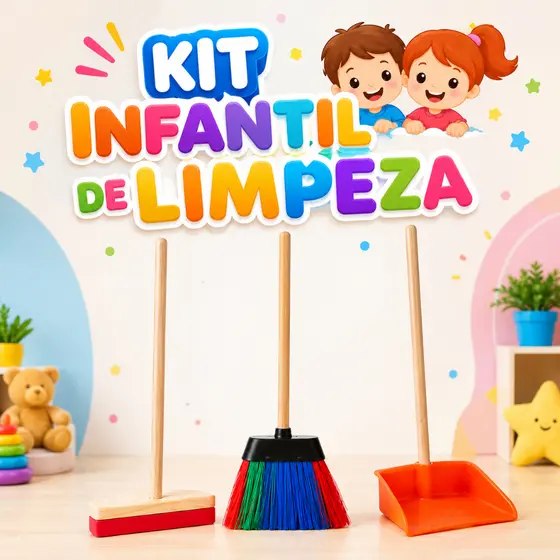 Kit Infantil de Limpeza Mini Vassoura, Rodo e Pá – Brinquedo Educativo para Crianças