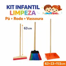 Kit Infantil de Limpeza  Mini Vassoura, Rodo e Pá – Brinquedo Educativo para Crianças