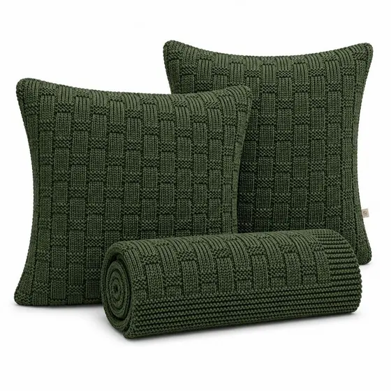 Kit Peseira Tricot Premium Trama + 2 Capas 45x45 de Almofada Cama Casal Queen King Decor Home Luxo