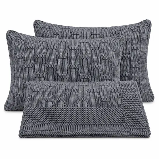 KIT Peseira Tricot Premium + 2 Capas Almofada 30X50cm Cama Casal Queen King Alta Durabilidade