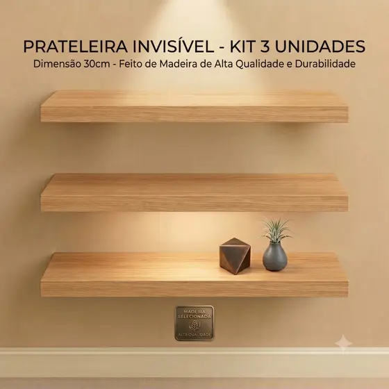 Kit 3 Prateleiras 30cm  Luxo Nichos Sala Cozinha Quarto Banheiro Com Kit De Instalação