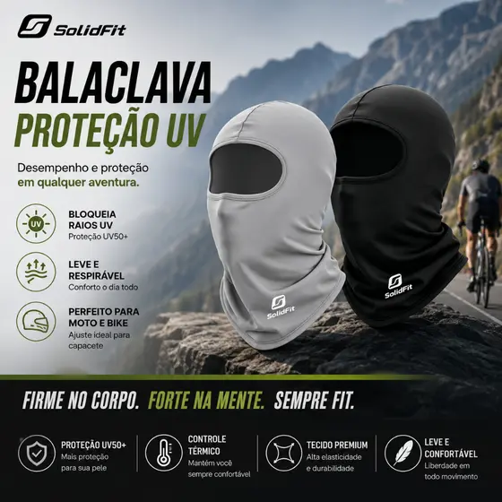 SolidFit Balaclava Touca Ninja Moto UV FPU 60+ Respirável Proteção Solar Unissex ice silk