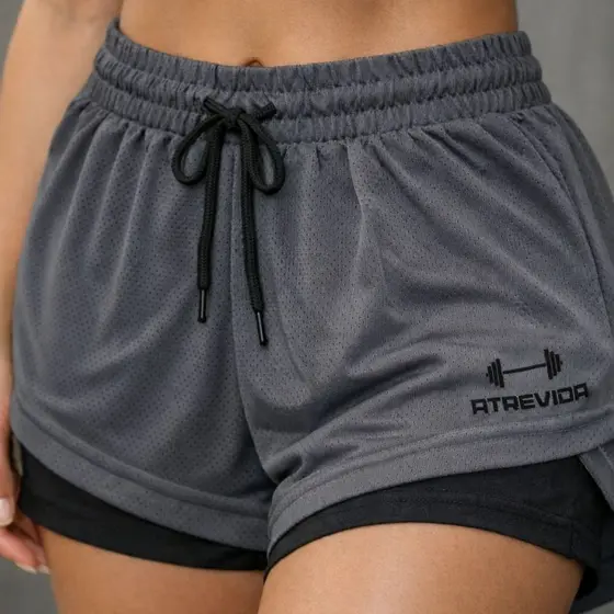 Shorts Compressão 2 em 1 Feminino Academia Caminhadas Corrida Bermuda Dupla Para Treino e Esportes