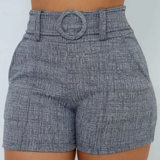 Shorts Feminino Skinny Tecido Linho com Cinto Forrado e Bolso