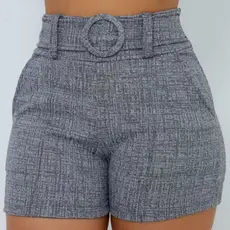 Shorts Feminino Skinny Tecido Linho com Cinto Forrado e Bolso