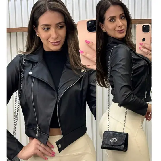 Jaqueta De Couro Feminina Com Ziper Inverno Elegante Envio Imediato