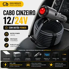 Cabo 12v/24v Carregador Para Starlink Mini Cinzeiro 2 metros com botão liga e desliga C/NF