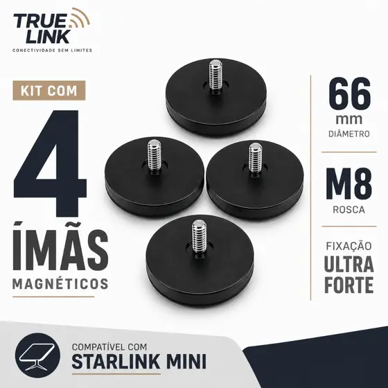Fixador Ímã Neodímio Mag. Emborrachado 66mm M8 Kit 4 Unidades
