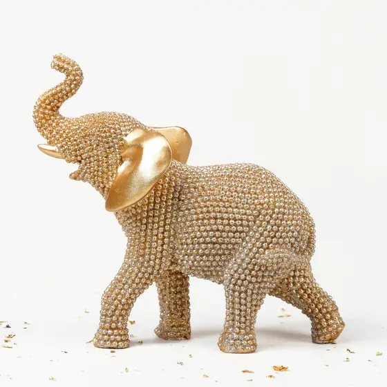 Arquétipo Estátua Elefante Brilho Dourado Feng Shui Ganesha Decoração Indiana Enfeite Casa Proteção