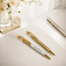 Kit 2 Canetas Códigos Grabovoi 520 com Folhas de Ouro Luxo Dourada e Prata Tinta Preta Prosperidade