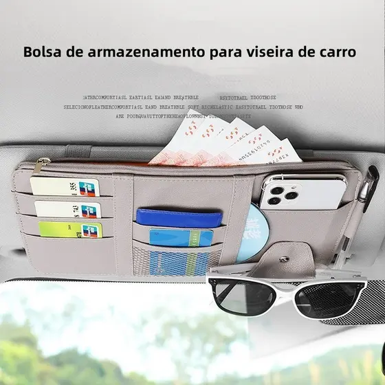 Organizador de Viseira de Carro Multifuncional em Couro PU | Suporte para Óculos | Acessório de Carro Premium