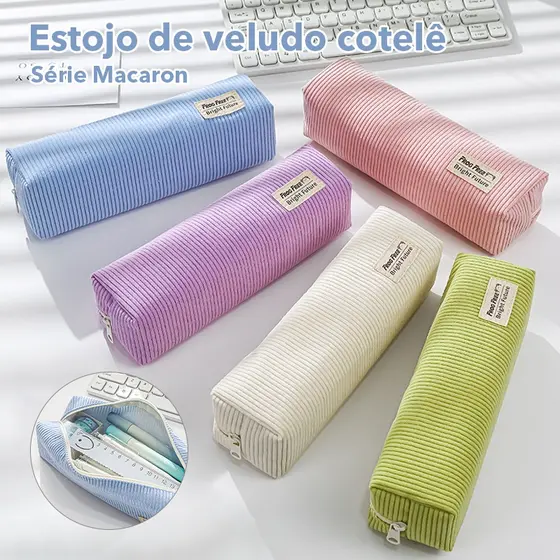 Estojo para Canetas Escolar Organizador de Veludo Corduroy - Ideal para Estudantes e Escritório