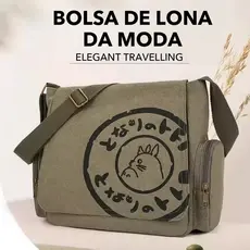 Bolsa a Tiracolo Totoro Lona Resistente - Anime Meu Vizinho Totoro - Bolsa Para Escola Trabalho Estilo Casual