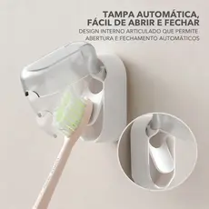 Porta Escova de Dentes com Tampa Protetora Automática Suporte de Parede Autoadesivo Sem Furar Anti Poeira para Banheiro