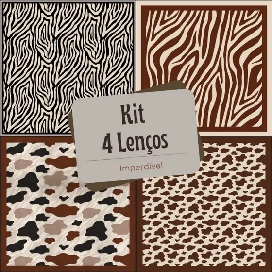 Kit com 4 Lenços 70x70cm | Tecido Sedinha Leve | Estampas Exclusivas e Autênticas