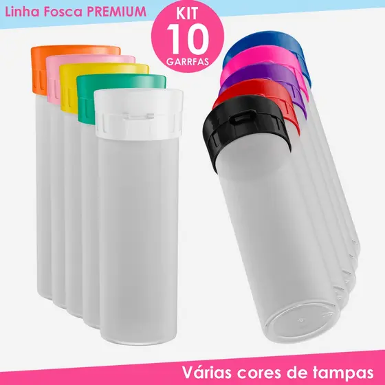 Garrafa de Água Eco Acrílica Squeeze Lisas com várias opções de cores de tampas Kit 10un