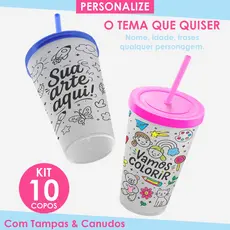KIT Copos para colorir pintar personalizado lembrancinha aniversario infantil menina menino