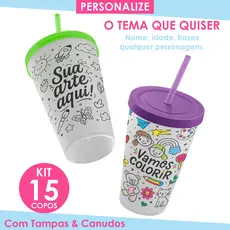 KIT Copos para colorir pintar personalizado lembrancinha aniversario brinde infantil educativo
