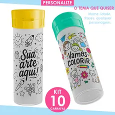 Garrafa de água p/colorir pintar personalizada infantil lembrancinha copos aniversário squeeze 10Un